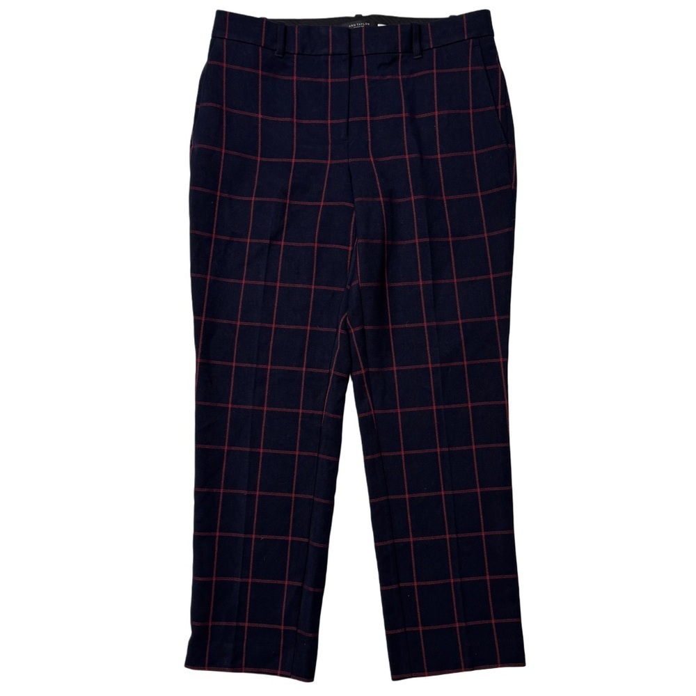 {Ann Taylor} "Curvy Fit" Blue Red Plaid Mid Rise Straight Leg Ankle Dress Pants